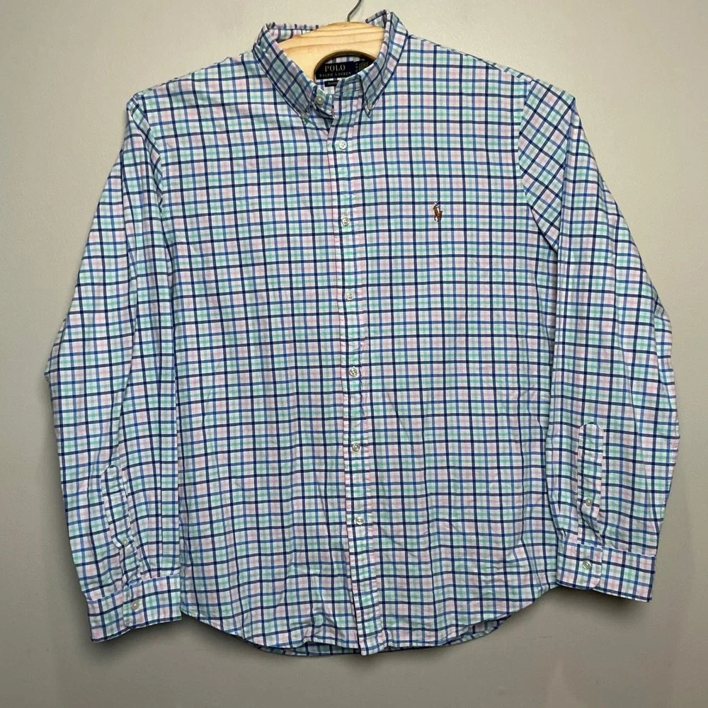 Polo Ralph Lauren Mens Long Sleeve Button Shirt XXL Plaid Classic Fit Flesh Pony